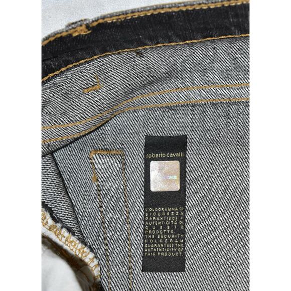 B0 Auth JUST CAVALLI ROBERTO CAVALLI Washed Black Straight Leg Jeans Sz W40 L35 - Picture 7 of 7